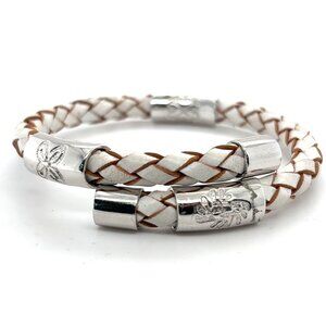 Sterling silver and white leather bangle